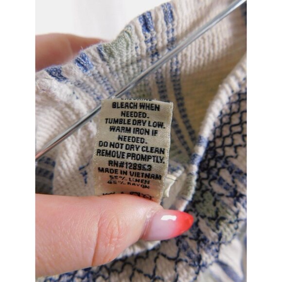 Indigo Rein Pants Womens Small Blue Striped Linen Blend Smocked Waist Wide Leg - Picture 10 of 10